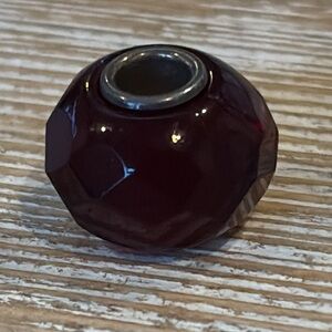 TROLLBEADS dark red prism bead faceted glass charm sterling silver core